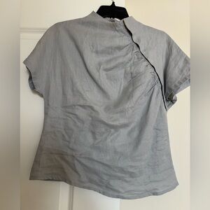 Gray Asymmetrical Fitted Blouse with Mandarin Collar